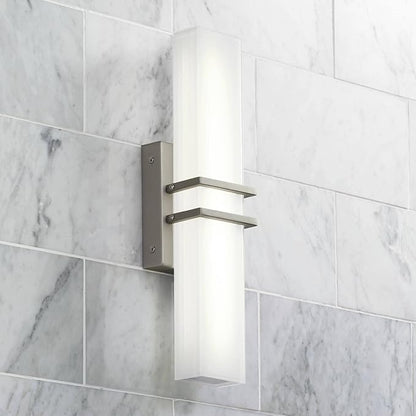 Possini Euro Design Exeter Modern Wall Lights Set of 2 Brushed Nickel Silver Hardwired 4 1/2" LED Fixture White Rectangular Glass Shade for Bedroom Bathroom Vanity Living Room Home Hallway Dining