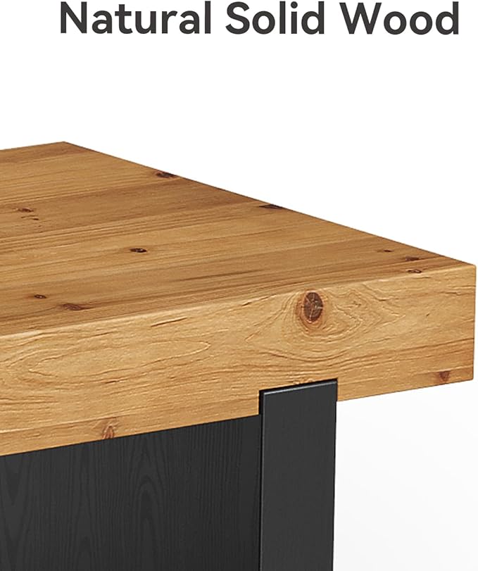 LITTLE TREE Solid Wood Coffee Table, 47.2" Center Table for Living Room, Black and Wood Two-Tone Modern Coffee Table, Rectangle Farmhouse Living Room Table for Bedroom, Easy Assembly, Rustic Natural