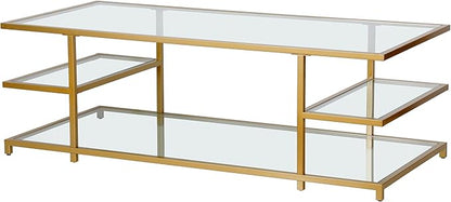 Henn&Hart 54" Wide Rectangular Coffee Table in Brass, for Home, Living Room, Bedroom, Entertainment Room, Office