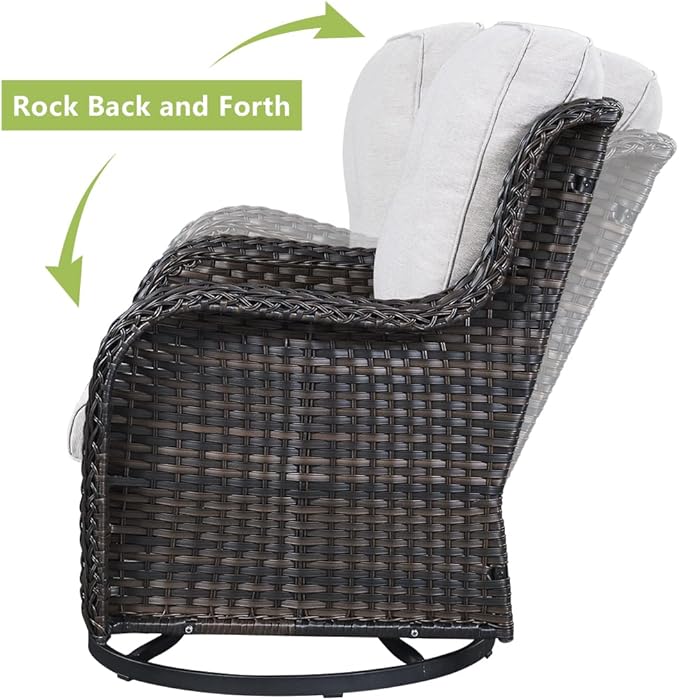 HUMMUH Outdoor Swivel Rocker Wicker Patio Chairs High Back PE Rattan Glider Chairs 4PCS Patio Furniture Set(Brown,Beige)