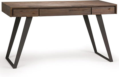 SIMPLIHOME Lowry Desk - 54-Inch Wide Solid Acacia Wood and Metal Writing Desk in Rustic Natural Aged Brown, Modern Industrial Home Office Computer Table with 2 Drawers and Flip-Down Keyboard Tray