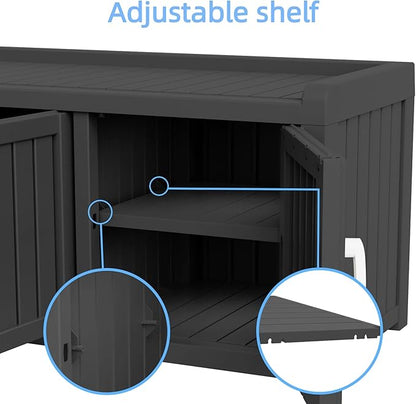 3 Doors Shoe Bench, Waterproof & UV-Resistant, Resin Shoe Cabinet Indoor & Outdoor Use, Entryway Bench with Adjustable Shelves & Hidden Storage Space for Bedroom, Hallway, Black