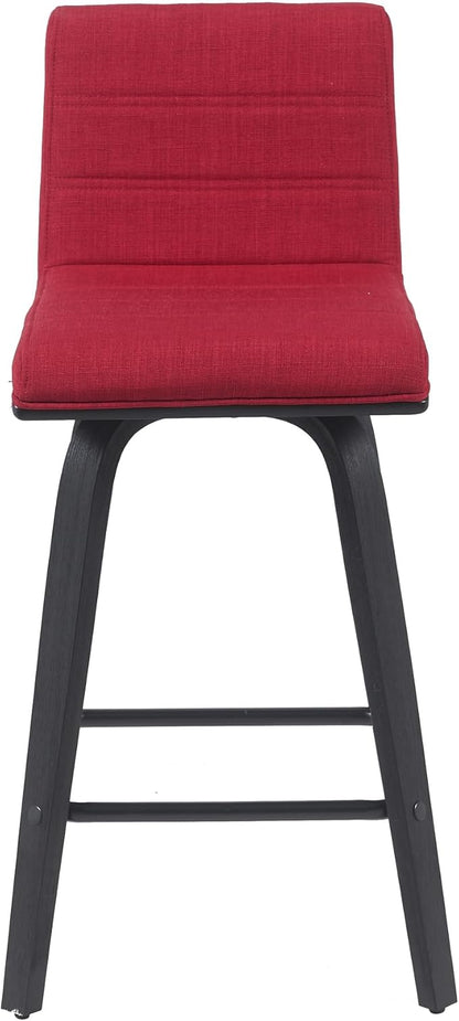 Vienna Modern Counter Height Swivel Bar Stool with Red Upholstered Seat and Brushed Wood Frame Set of 3