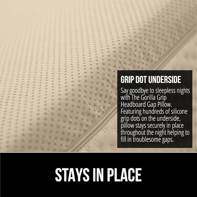 GORILLA GRIP Patent Pending Bed Wedge Pillow Headboard Gap Filler, US Designed, Comfortable Supportive High Density Foam Pillows, Stay in Place Gripping Dots, Wedges Between Mattress, Full Size Cream