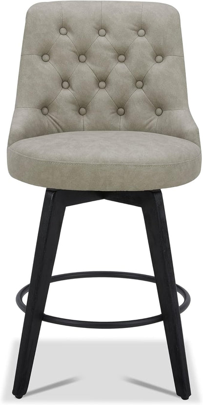 Watson & Whitely Modern Swivel Bar Stools, Faux Leather Upholstered Counter Height Bar Stools with Back, Solid Wood Legs, 26" H Seat, Set of 2, Stone Grey