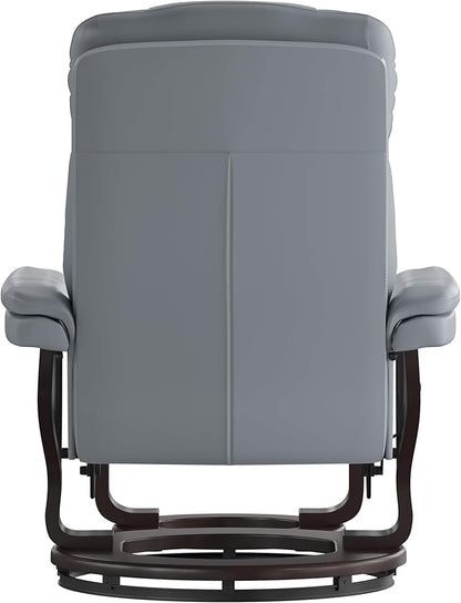 Flash Furniture Allie Contemporary Multi-Position Recliner and Curved Ottoman with Swivel Mahogany Wood Base in Gray LeatherSoft