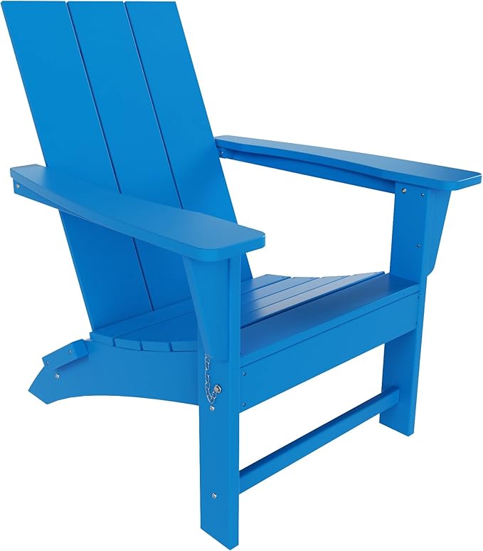 Costaelm Folding Adirondack Chairs, Outdoor Patio Adjustable Lawn Chairs, Weather Resistant Outside Firepit Chairs for Porch, Poolside, Garden, Backyard Deck, Pacific Blue