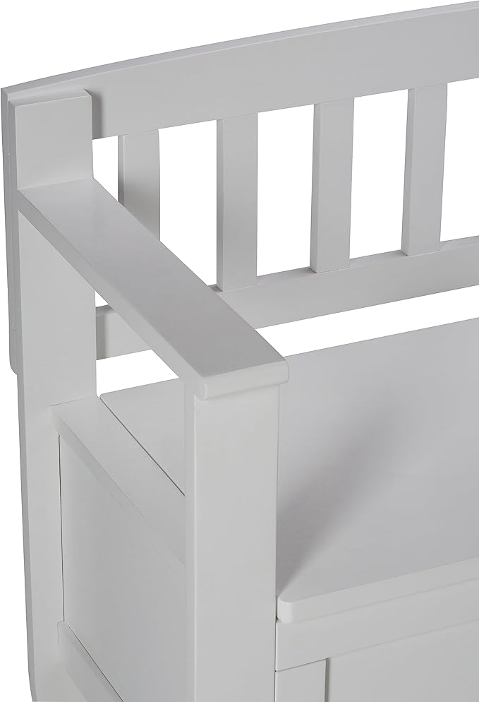 SIMPLIHOME Brooklyn Entryway Storage Bench - 48 inch Wide Solid Wood Storage Seat in White, Contemporary Bench for Entryway or Living Room with Lift-Up Lid and Slatted Backrest