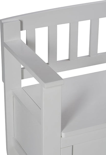 SIMPLIHOME Brooklyn Entryway Storage Bench - 48 inch Wide Solid Wood Storage Seat in White, Contemporary Bench for Entryway or Living Room with Lift-Up Lid and Slatted Backrest