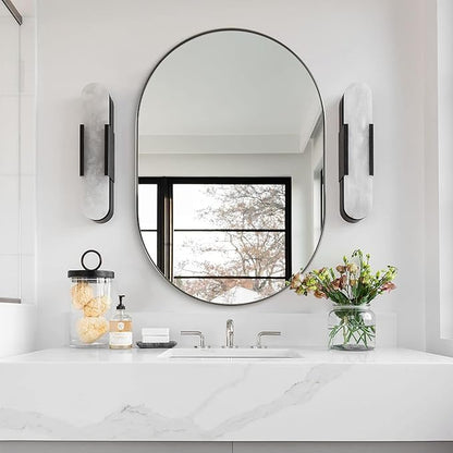 ANDY STAR Chrome Oval Mirror 26x38’’ Pill-Shaped Mirror Chrome Metal Framed for Bathroom Vanity in 1 Inch Stainless Steel Meatl Frame Anti-Rust Wall-Mounted Vertically/Horizontally