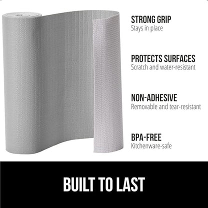 GORILLA GRIP Slip Resistant Drawer and Shelf Liner 2 Pack, Non Adhesive Water Resistant, Easy Clean and Trim, Smooth Surface Liners for Kitchen Cabinet Shelves Drawers Pantry 17.5IN x 20FT, Light Gray