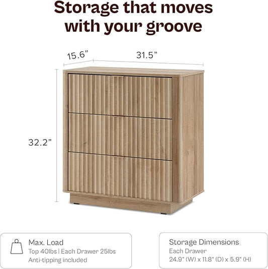 mopio Blake 3 Drawer Dresser for Bedroom, Chest of Drawers, Wood Dresser Organizer, Modern Farmhouse, Tall Night Stand, Enhanced Safety, Sturdy Compliant (1, Oak, One Size)