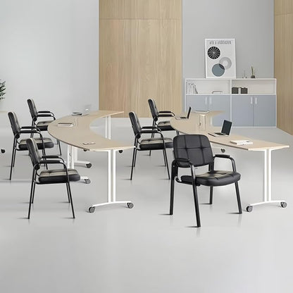 CLLATINA Waiting Room Chairs with Padded Arms Leather Guest Chair no Wheels for Office Reception and Conference Desk Black, 4 Pack