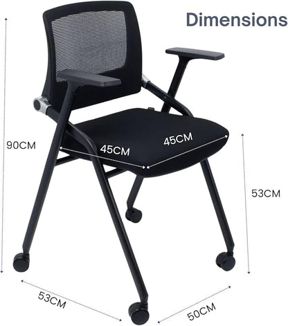 4 Pack Foldable Office Chairs with Wheels, Mesh Back, Arms and Portable - Folding Office Chairs for Conference Room Chair, Office Guest & Reception & Meeting Chair - (Black) 300 lbs.