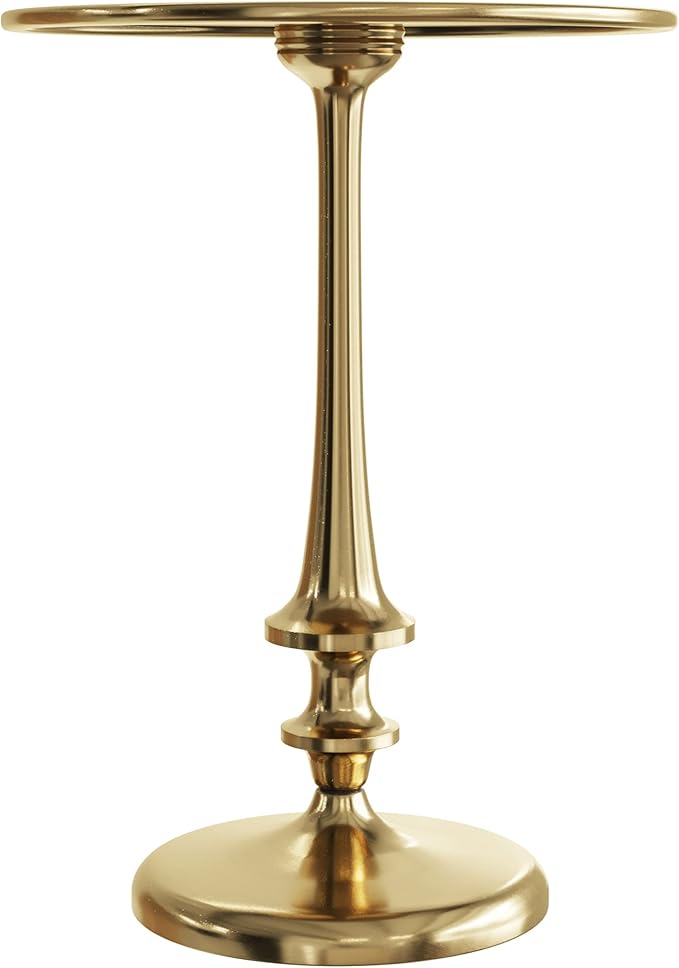 Lavish Home Side Table - Iron Pedestal Table with Antique Gold Finish for Couch, Loveseat, Entryway, or Bed - Vintage Living Room Furniture