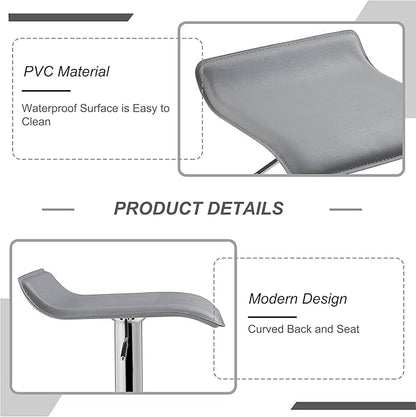 VECELO Bar Stools Set of 2, Adjustable Barstools, Counter Height Bar Stools, Modern Armless PVC Stools Swivel Bar Chairs, Light Grey