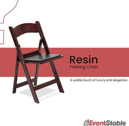 EventStable Titan PRO Resin Folding Chair - Mahogany Indoor/Outdoor Lightweight Folding Chair with Vinyl Padded for Weddings Parties Events - 4 Pack