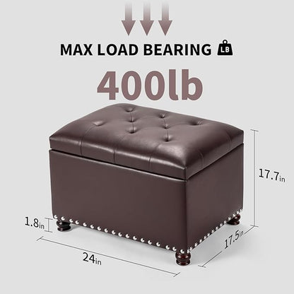 Joveco Faux Leather Storage Ottoman Bench Rectangle 24 Inch Foot Rest Ottomans (Brown)