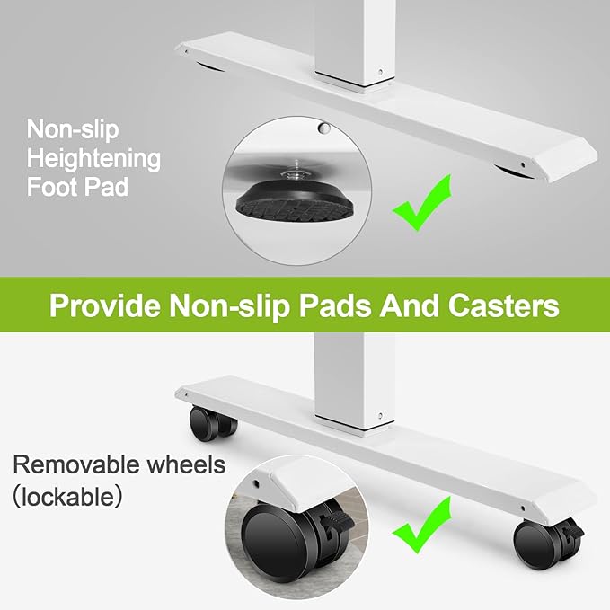 farexon Electric Standing Desk Adjustable Height, 55x24 Inches Computer Desk with 4 Preset Heights, Double Metal Hook, Rolling Wheels, Multifunctional Stand up Desk for Home/Office(White)