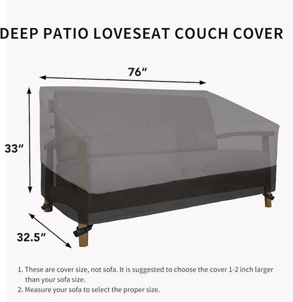 Easy-Going Waterproof Outdoor Loveseat Cover, Heavy Duty 2-Seater Patio Couch Cover, Windproof Outdoor Furniture Cover with Air Vent (76Wx32.5Dx33H inch, Gray/Black)