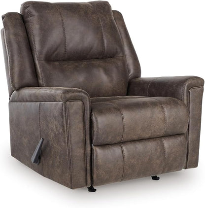 Signature Design by Ashley Skymaker Modern Faux Leather Manual Rocker Recliner with Track Arms, Dark Brown