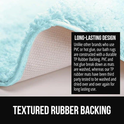GORILLA GRIP Ultra Soft Plush Bathroom Rugs with Textured Rubber Backing, 34 x 24 Absorbent Quick Dry Bath Mat, Machine Washable Shower Mats, Home Décor Accessories Bathmat Rug Essentials, Light Blue
