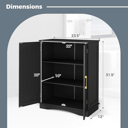 Tangkula Bathroom Floor Storage Cabinet, 31.5" H Freestanding Pantry Cabinet with 2 Doors and Adjustable Shelves, Kitchen Cupboard for Living Room, Dining Room, Bathroom (Black, 31.5" H)