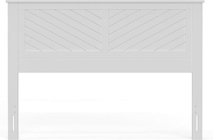 Serene Poplar Wood Queen Size Headboard in White, Modern Farmhouse Panel with Chevron Scoring, Casual Coastal Style, Easy Assembly, Quality Materials