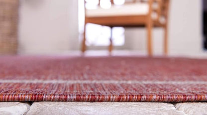 Unique Loom Outdoor Border Collection Area Rug - Soft Border (7' 10" x 11' 4" Rectangle, Rust Red/ Ivory)