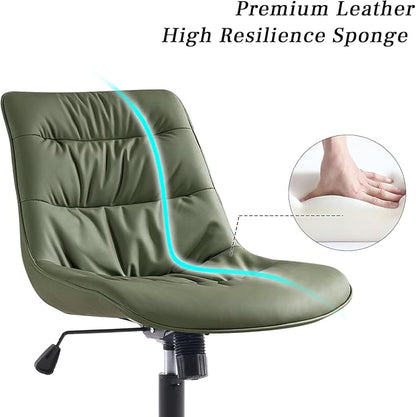 Kidol & Shellder Faux Leather Office Chair, Adjustable Swivel Height Task Chair, Rolling Wheels & Soft Backrest - Armless Ergonomic Desk Chair for Home, Office,Vanity,Gaming（Bean-Green）
