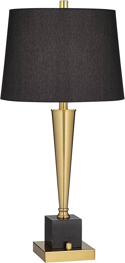 Possini Euro Design Wayne 29 1/4" Tall Modern Glam Luxury End Table Lamp with USB Ports A+C Charging Brass Finish Metal Black Marble Living Room Bedroom Bedside Nightstand House Office Home