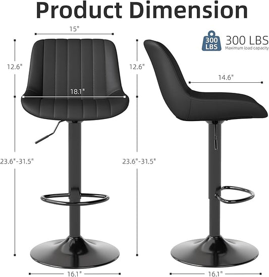 Youhauchair Bar Stools Set of 4, Swivel Counter Height Barstools with Back, Adjustable PU Leather Bar Chairs, Modern Armless Kitchen Island Stool, Black