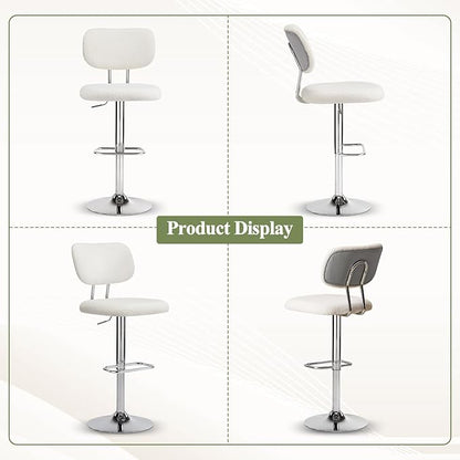 Furniliving Adjustable Bar Stools Set of 4, Modern Teddy Velvet Swivel Barstools with Curved Back, Stylish Armless Counter Height Bar Stools Bar Chairs for Kitchen Island, Bar, Grey