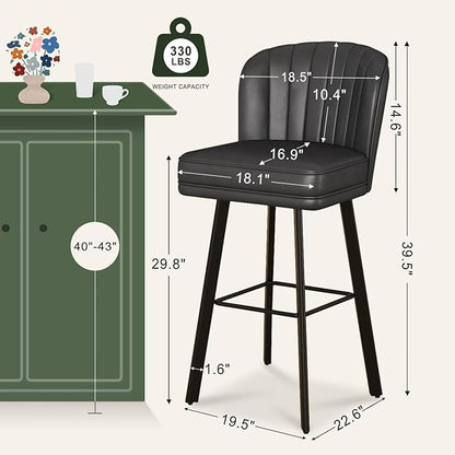 Swivel Counter Height Bar Stools Set of 4, 30'' Modern Barstools with Backs and Metal Legs, Upholstered Bar Chairs, Faux Leather Black Stools for Kitchen Island Chairs