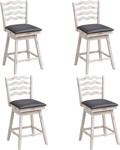 COSTWAY Bar Stools Set of 4, 25” 360° Swivel Counter Height Chairs with Rubber Wood Frame, Cushioned Seat, Ergonomic Backrest & Footrest, Wooden Upholstered Barstools for Kitchen Island (4, 25”)