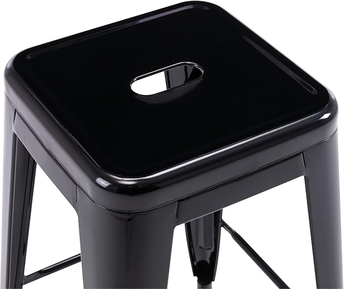 Vogue Furniture Direct 24 Inch Metal Bar Stools, Backless Counter Height Barstools, Indoor Outdoor Stackable Stools with Square Seat, Set of 4 (Black)