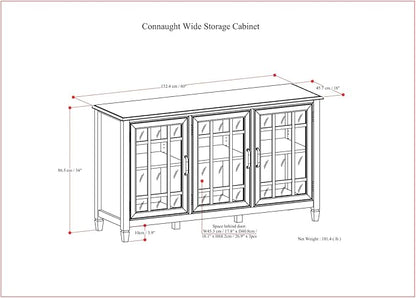 SIMPLIHOME Connaught Solid Wood 60 inch Wide Traditional Wide Storage Cabinet Buffet in Black for The Living Room, Entryway and Family Room