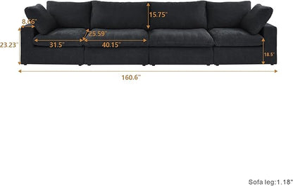 160.6" Cloud Modular Sectional Sofa with Thick Cushion, Wide 4-Seater Minimalist Couch,Convertible Couch Deep Seat Couches for Modern Living Room Sofa Sets for Office House,Black