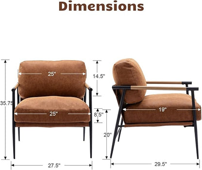 HEAH-YO Modern Accent Chair Set of 1, PU Faux Leather Living Room Chair with Backrests and Metal Legs, Comfy Reading Side Armchair for Bedroom, Brown