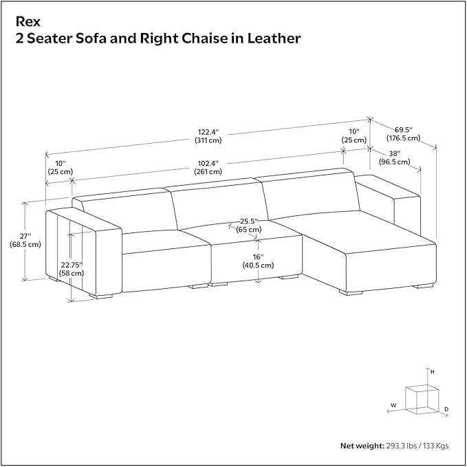 SIMPLIHOME Rex Right-Facing Modular Sectional Sofa in Full-Grain Genuine Leather, Sienna, 122-inches Wide, Handcrafted Modern-Style 4-Seater L-Shaped Leather Couch with Right Chaise for Living Room