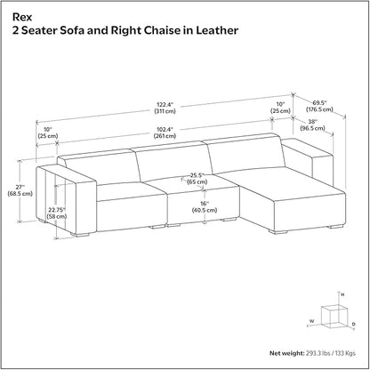 SIMPLIHOME Rex Right-Facing Modular Sectional Sofa in Full-Grain Genuine Leather, Sienna, 122-inches Wide, Handcrafted Modern-Style 4-Seater L-Shaped Leather Couch with Right Chaise for Living Room