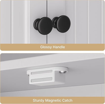 Ahomly Over The Toilet Storage Cabinet with Adjustable Shelves and Five Doors, Over Toilet Bathroom Organizer, Above Toilet Storage Cabinet with Open Shelves for Bathroom, Restroom, Laundry, White