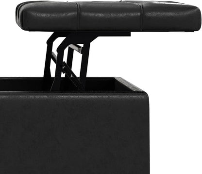 SIMPLIHOME Harrison Large Coffee Table Storage Ottoman - 40 inch Wide Upholstered Vegan Leather Square Lift-Top Ottoman in Distressed Black, Transitional Bench for Living Room with Sturdy Base
