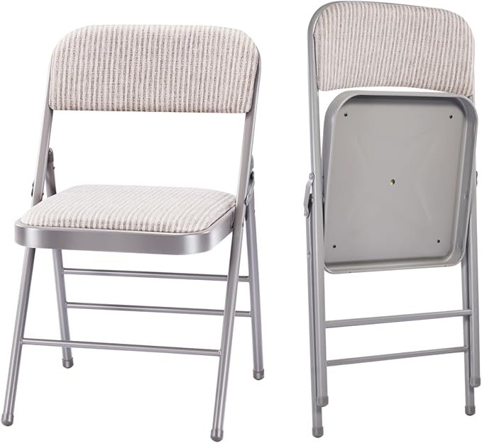 2 Pack Folding Chairs with Fabric Padded Cushion and Back, Commercial Grade Metal Chairs with Comfortable SOFT Fabric Cushion for Home and Office, for Indoor and Outdoor Events (2, White-Fabric)