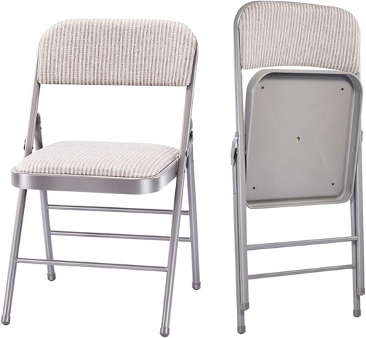 2 Pack Folding Chairs with Fabric Padded Cushion and Back, Commercial Grade Metal Chairs with Comfortable SOFT Fabric Cushion for Home and Office, for Indoor and Outdoor Events (2, White-Fabric)