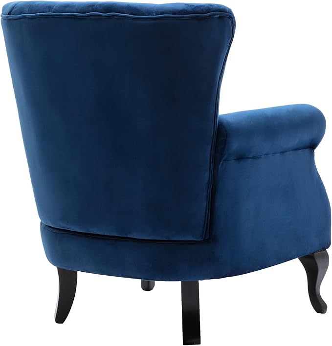 Mid Century Modern Accent Chair Upholstered Armchair Comfy Velvet Fabric Single Sofa with Tufted Wingback for Small Spaces Bedroom Living Room, Blue