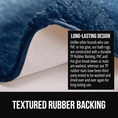 GORILLA GRIP Ultra Soft Plush Bathroom Rugs with Textured Rubber Backing, Absorbent Quick Dry Bath Mat, Machine Washable Shower Mats, Home Décor Accessories Bathmat Rug Essentials, 24 x 16 Navy