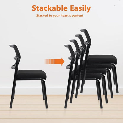 CLATINA Stacking Armless Office Waiting Room Chair with Adjustable Backrest, Mesh Stackable Guest Reception Desk Chairs with Ergonomic Lumbar Support for Home Conference Lobby Side School, Black, 8PK