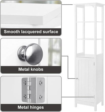 VASAGLE Storage Cabinet, Slim Linen Tower with Drawer and Door, for Living Room, Bathroom, Bedroom, 15.7 x 12.6 x 63 Inches, White UBBC63WT