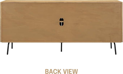 NTC MOSSIC Modern Sideboard with 4 Doors, Natural Rattan Storage Cabinet, Buffet with Metal Legs, Boho Accent Cabinet for Living Room, and Entryway, Effortless Assembly, Sand